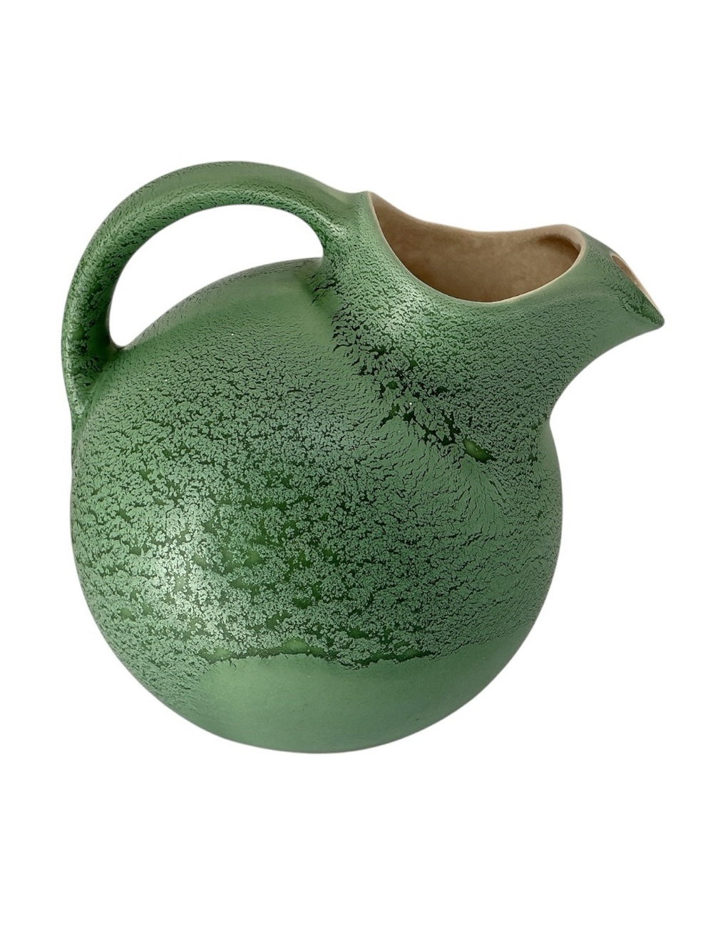 RumRill Red Wing Pottery Opalescent Green Ball Pitcher  W/Ice Lip  #547 Vintage